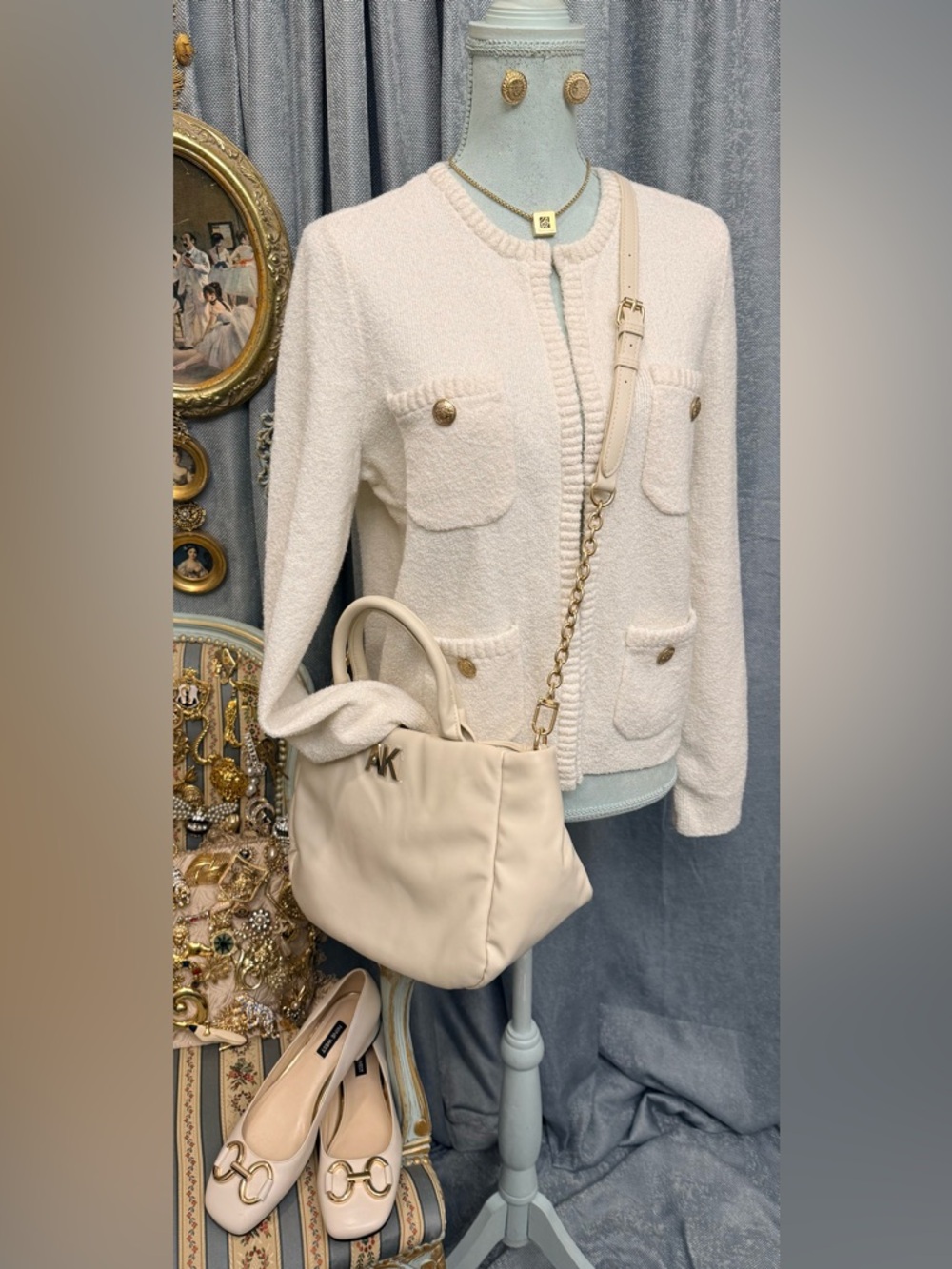 NWT Rachel Zoe Cream Cardigan with Anne Klein Jewelry Set